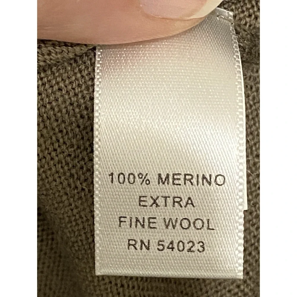 Banana Republic Mens L V-Neck Sweater Olive Brown Extra Fine Italian Merino Wool